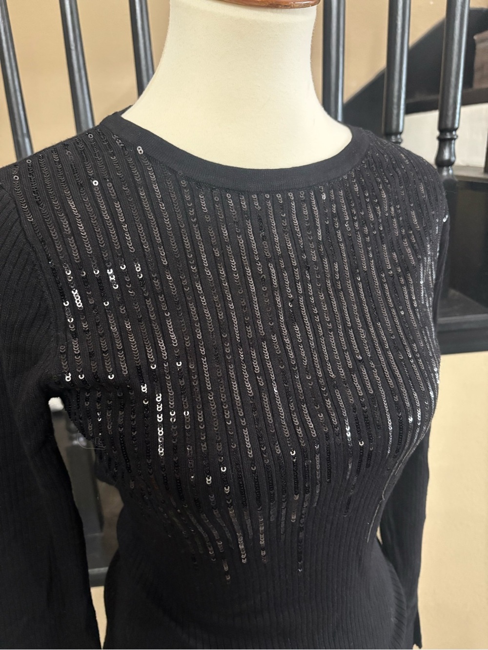 Black Sequin Knit Long-Sleeve sweater.